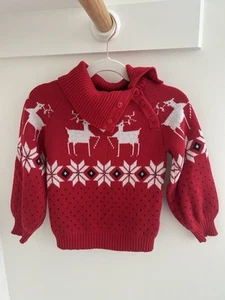 Janie and Jack Girls 4T Red Fair Isle Christmas Reindeer Sweater - Picture 1 of 7