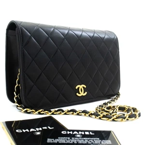 ab5 CHANEL echt Full Flap Kette Schultertasche Clutch schwarz gesteppt Lammleder - Bild 1 von 19