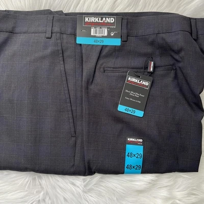 NWT Kirkland Charcoal gray plaid wool flat front dress pants size 48 x 29 - Image 1 of 4