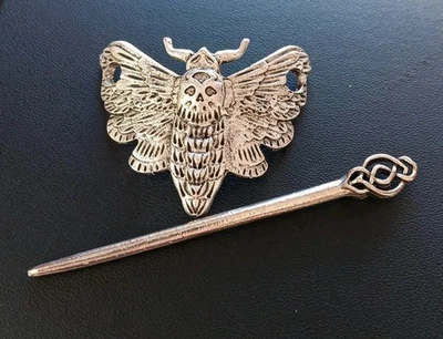 Ornate Moth Hair Stick On Silver Tone - Image 1 of 4