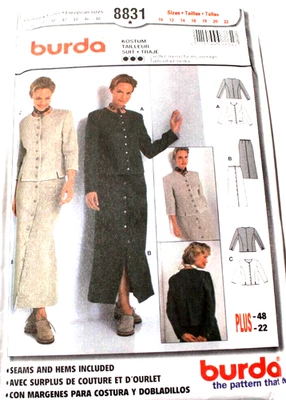 Burda 8831 Misses Jacket & Skirt 10-12-14-16-18-20-22 Sewing Pattern OOP UNCUT - Image 1 of 2