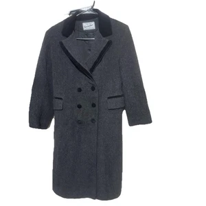 Vintage Rothschild Girls Long Dress Coat grey wool black velvet trim sz 10 USA - Picture 1 of 11