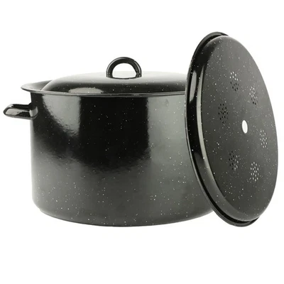 Emaille Einkochtopf 15L Ø32cm mit Einsatz Einmachtopf Induktion Kochtopf schwarz - Bild 1 von 4