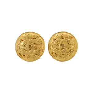 CHANEL Coco Earrings Round type Gold 96A Vintage Accessory 90246971 - Picture 1 of 7