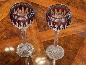 Waterford Crystal 2 Clarendon Amethyst Purple Wine Hocks 8” - Picture 1 of 2