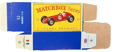 Matchbox #52 Maserati 4CL Red ‘61-‘65 Type D Repro Box  - Image 1 of 2