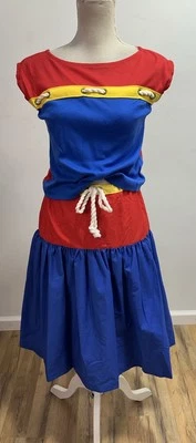 Vintage Vicky Vaughn Top Skirt Set Junior Size 7 Red Blue Yellow Fit Flare Fun - Image 1 of 4