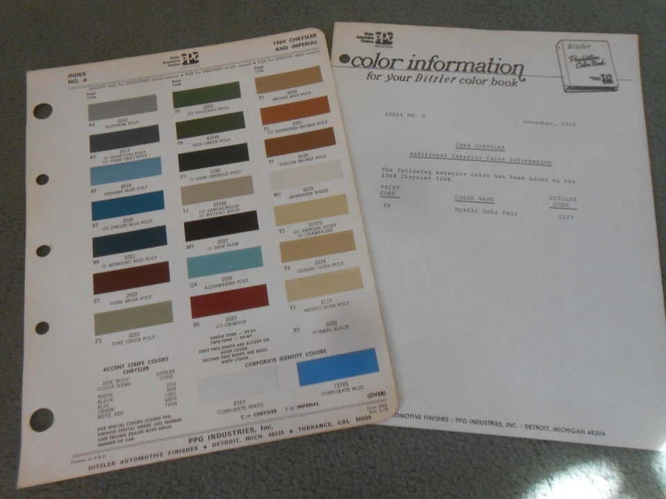 1969 CHRYSLER И ИМПЕРСКИЙ ЦВЕТ КРАСКИ СКОЛЫ БРОШЮРА / 23 СКОЛЫ + ВЕСЕННИЙ ЦВЕТ - Изображение 1 из 1