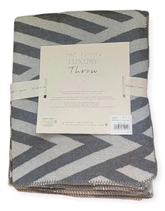 Luxury Throw Blanket Made In Spain 51" X 67" Black And Grey - Picture 1 of 2