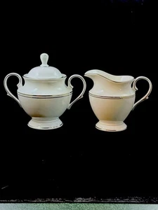 LENOX Classics Collection FEDERAL PLATINUM SUGAR BOWL W/ LID AND CREAMER Bone Ch - Picture 1 of 7