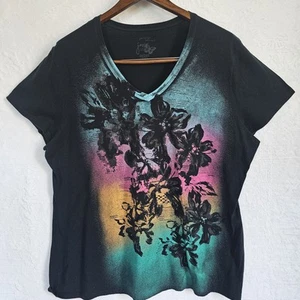 Women's Vintage 90s Graphic Tee Beach Tropical Hawaiian Rainbow Floral Retro 2X - Picture 1 of 9