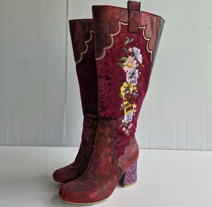 Irregular Choice Petal Royal Velvet Wide Calf Boots Size 8 Winter Boots Festival - Picture 1 of 8