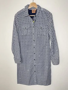 tory burch women Monogram Rolled Tab Sleeve Buttoned Shirt Dress 6 Blue White - Picture 1 of 14
