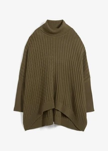 Oversize-Poncho Pullover Gr. 44/46 Dunkeloliv Damen Langarm Strick-Pulli Neu - Bild 1 von 1