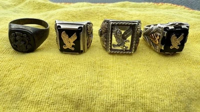  Vintage Men's Sterling Silver Black Hills Onyx 12kYellow Gold Eagle Ring  - Image 1 of 4