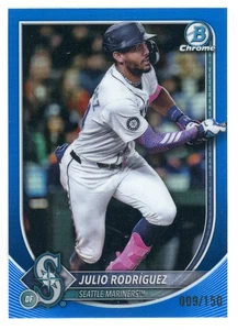 2025 Bowman Chrome #66 JULIO RODRIGUEZ True Blue Refractor #d/150 Mariners - Picture 1 of 2