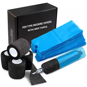 Pen Machine Covers and Grip Tapes 200Pcs Tattoo Machine Covers with 4Pcs Grip Wr - Picture 1 of 12