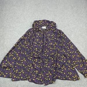 MASAI Blouse Size L Viscose Rayon Open Tie Top Floral Purple Yellow Black Large - Picture 1 of 13