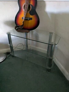 TV Stand Corner Unit, Clear Glass & Chrome - Picture 1 of 6