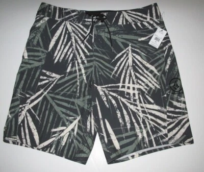 VOLCOM Men's 34 Board Shorts Manic 2 Green Tropical Print Surf 20" - Image 1 of 3