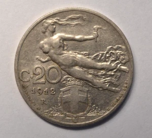 1912-R Italy 20 Centesimi Liberty in Flight Vittorio Emanuele III World Coin - Picture 1 of 2