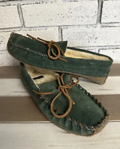 Women’s Slippers - Land's End Green Color Suede Moccasin Style Size 7 B New - Picture 1 of 12