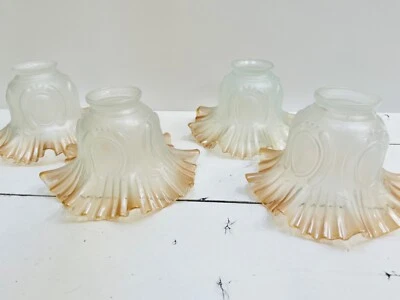 Vintage Ruffles Light Pendant Glass Shades Set of 4 Frosted Amber Glossy Tips - Image 1 of 4