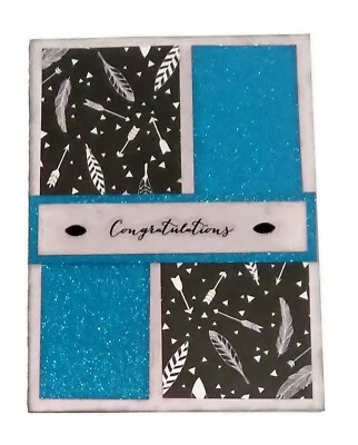 Tarjeta de felicitación FELICITACIONES - PLUMA AZUL BRILLANTE - Hecha a mano tamaño A2 Foto 1 de 2