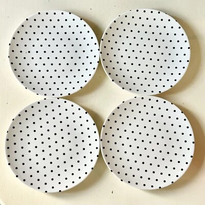 Kate Spade-New York-Set Of 4 Black & White Polka Dots 9” Melamine Dinner Plates - Image 1 of 4