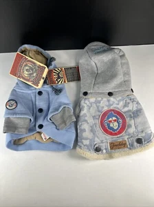 Lot Of 2 Touchdog Designer Ultra Soft Cotton Blue Pet Dog Hoodie Sweaters New - Picture 1 of 14