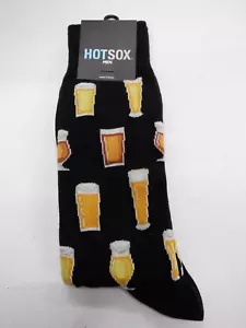 MENS HOTSOX SOCK SIZE 10-13 BLACK BEER GLASSES CREW SOCKS NEW #22118 - Picture 1 of 1