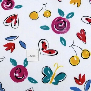 64" W, Kitschy Print, Red & Yellow on White, Cotton Rich Blend, BTY - Picture 1 of 3