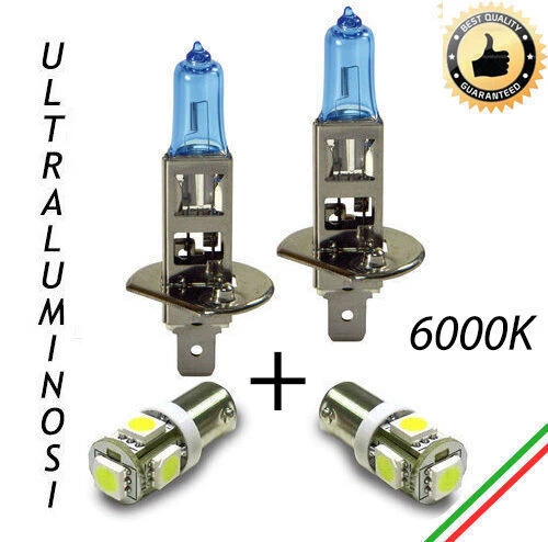 COPPIA LAMPADE H1 EFFETTO XENON + 2 LUCI DI POSIZIONE 5 LED BA9S - Immagine 1 di 1