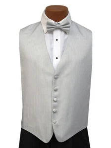 Men's Andrew Fezza Stardust Light Grey Silver Tuxedo Vest & Bow Tie Size M - Picture 1 of 3