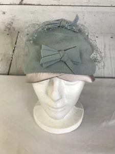 Vintage Henry Pollak New York Wool Netted Hat Light Blue w/ Bows - Picture 1 of 11