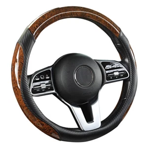 15inch Steering Wheel Protective Cover Leather Wood Grain Non-Slip for Mercedes - Picture 1 of 9