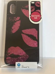 Custodia telefono iPhone X di Onn - labbra rosa glitter a cascata - si muove - nuova - nera - Foto 1 di 5