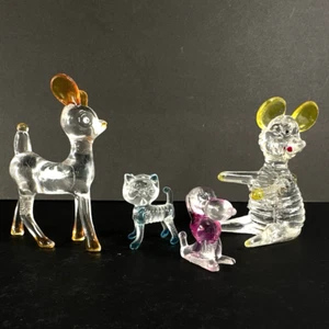 Vtg Lot of 4 Crystal Pets Acrylic Lucite Figurines - Deer Mouse Cat Snoopy - Picture 1 of 9