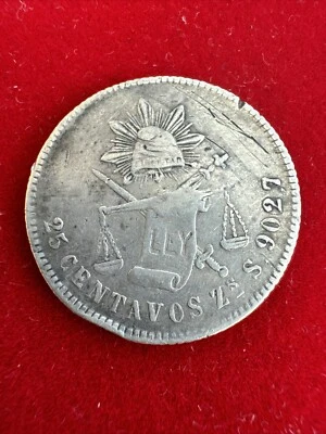 MEXICO 1881 S Silver ( .902 )  Coin 25 Centavos Mexico city Mint - Image 1 of 4