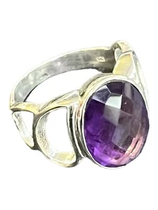 Sterling Silver & Oval Amethyst Ring, Open Teardrops, Size 10, 8.2g - Picture 1 of 23