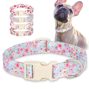 Floral Flower Dog Collar Adjustable Nylon for Small Medium Large Dogs Spring S-L - Picture 1 of 26