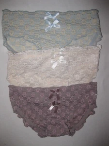 Shein girls 11-12yrs 3pk floral crochet w/bows bikini panties blue/white/mauve - Picture 1 of 2