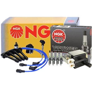 NGK HEI Ignition Coil Wires & 4 V-Power Spark Plugs Kit For Acura Honda - Picture 1 of 1