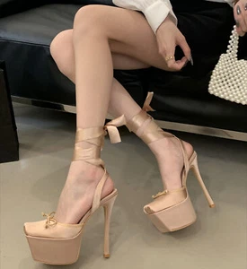 Fashion Women Summer Open Toe Platform Strap Sandals 14cm Ultra High Heels Shoes - Picture 1 of 28