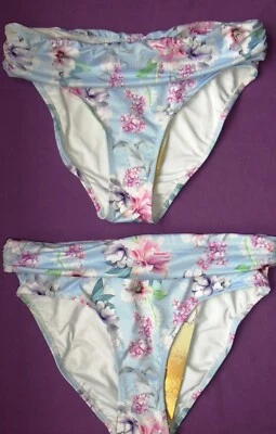 Lipsy Cornflower 2 x Roll Top Bikini Bottoms blue floral Size 8 New Tags BNWT - Image 1 of 4