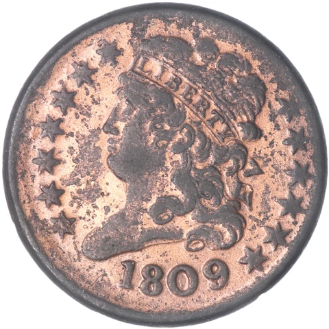 1809 (P) Classic Half Cent About Uncirculated AU 9 Over Inverted 9 See Pics N873 Cover