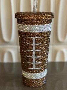 Strass Glitzer Bling Superbowl Fußball Becher mit Strohhalm 20oz Tasse - Bild 1 von 8