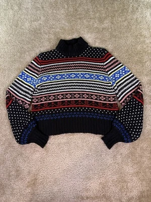 Suéter recortado Fair Isle negro American Eagle talla XS para mujer E320 Foto 1 de 4