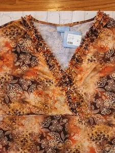 NWT Liz & Me Light Blue Tie Dye FloralTop Blouse Orange Brown 5X USA Made - Picture 1 of 12