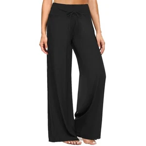 Soft Black Pajama Pants for Women, Wide Leg Comfy Casual Lounge Yoga Capri Pa... - Picture 1 of 5